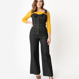 NWT Unique Vintage Black Denim Sweetheart Ellie Overalls